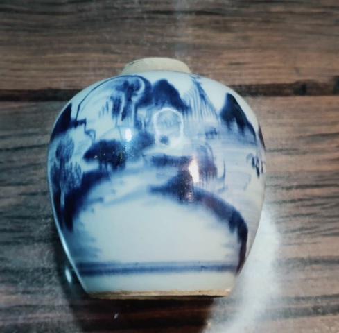 古玩陶瓷青花山水紋罐真品鑒賞圖