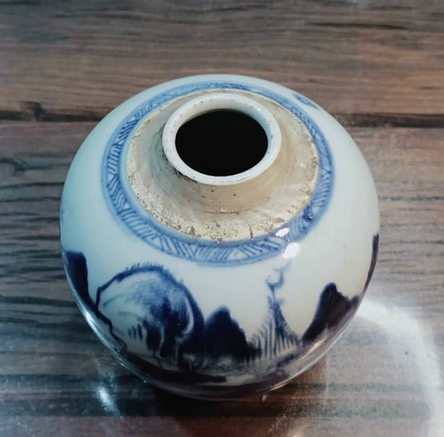 古玩陶瓷青花山水紋罐真品鑒賞圖