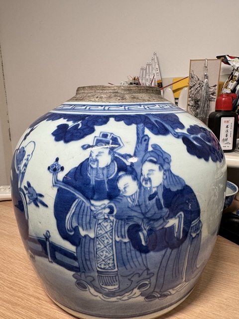 古玩陶瓷青花人物故事罐真品鑒賞圖