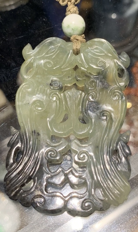 古玩玉器岫巖玉雙鳳紋佩真品鑒賞圖