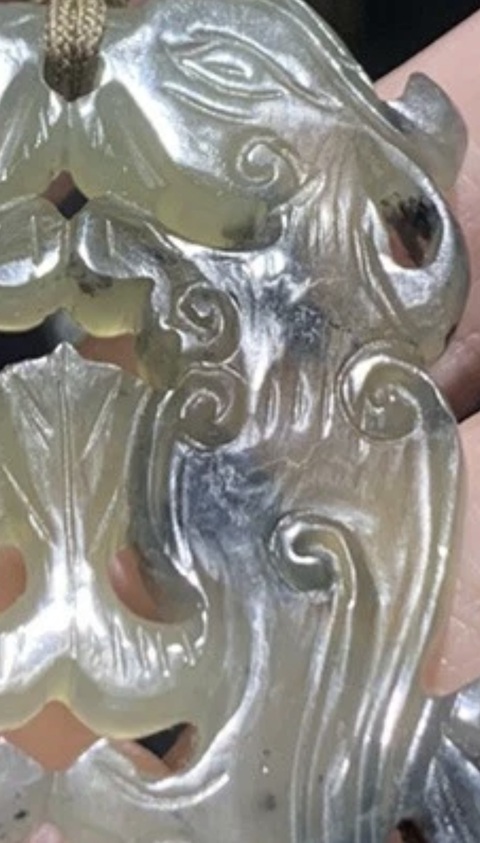 古玩玉器岫巖玉雙鳳紋佩真品鑒賞圖