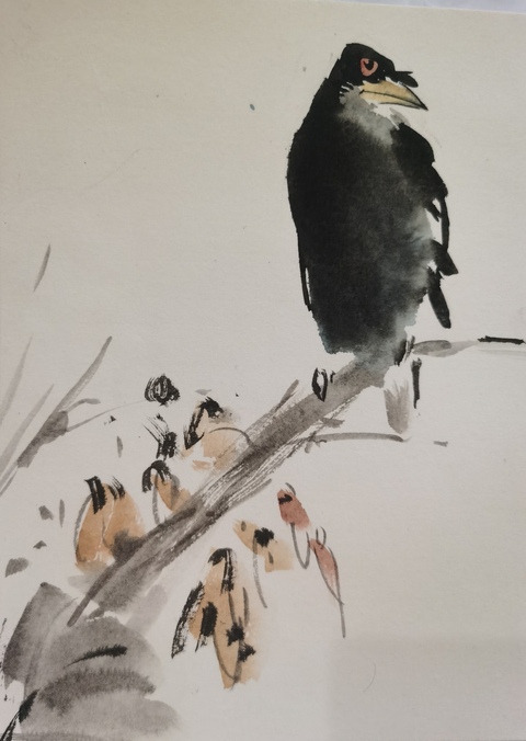古玩字畫國(guó)畫大師張立辰入室弟子中美協(xié)會(huì)員任之枝頭鳴禽拍賣，當(dāng)前價(jià)格699元