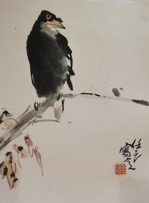 古玩字畫國(guó)畫大師張立辰入室弟子中美協(xié)會(huì)員任之枝頭鳴禽拍賣，當(dāng)前價(jià)格699元