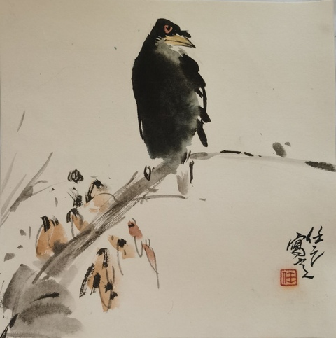 古玩字畫國(guó)畫大師張立辰入室弟子中美協(xié)會(huì)員任之枝頭鳴禽拍賣，當(dāng)前價(jià)格699元