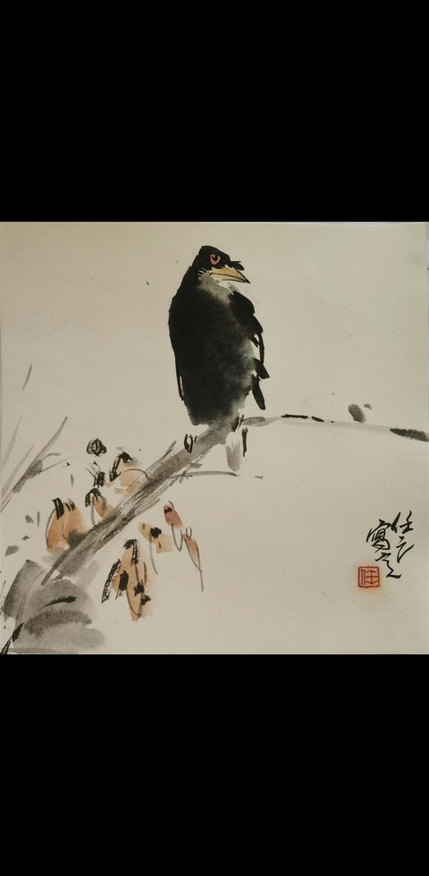 古玩字畫國(guó)畫大師張立辰入室弟子中美協(xié)會(huì)員任之枝頭鳴禽拍賣，當(dāng)前價(jià)格699元