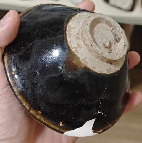 古玩陶瓷黑釉鐵銹斑斗笠盞真品鑒賞圖