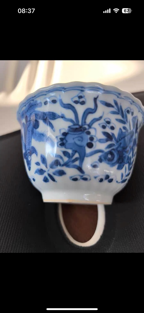 古玩陶瓷 八方來財魚藻紋青花杯盤真品鑒賞圖
