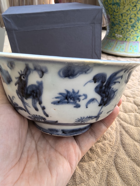 古玩陶瓷明中期青花鹿鶴同春紋碗拍賣,當(dāng)前價格9999元