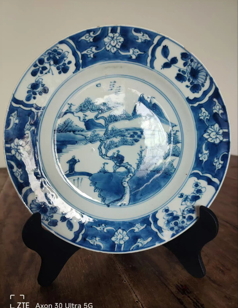 古玩陶瓷青花山水人物故事盤真品鑒賞圖
