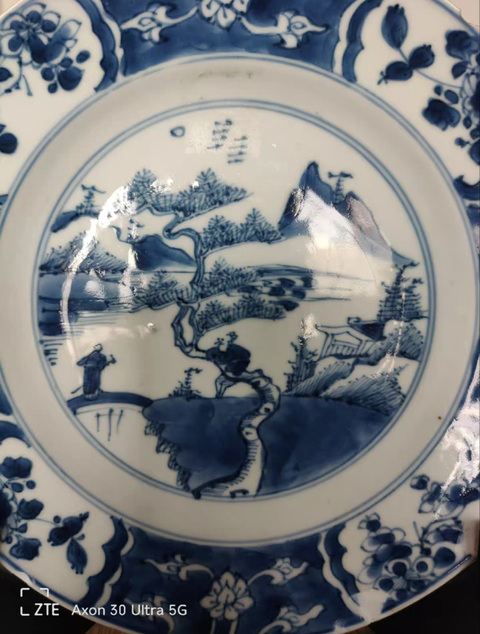 古玩陶瓷青花山水人物故事盤真品鑒賞圖