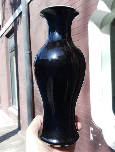 古玩陶瓷烏金釉觀音瓶真品鑒賞圖