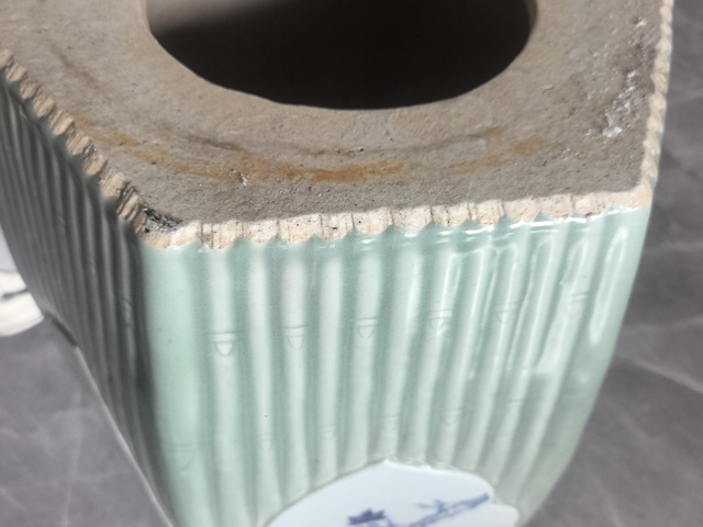 古玩陶瓷青釉青花花鳥紋六方繡蹲真品鑒賞圖