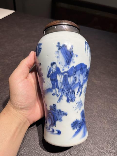 古玩陶瓷青花人物故事紋蓮子罐真品鑒賞圖