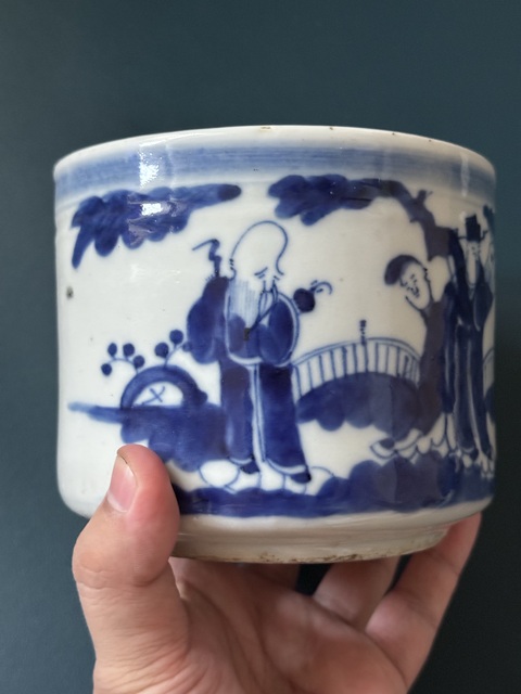 古玩陶瓷三星高照圖青花圈足筒式香爐真品鑒賞圖