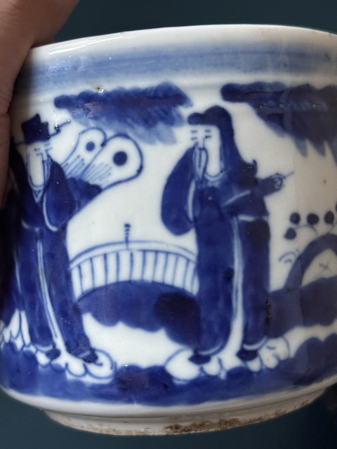 古玩陶瓷三星高照圖青花圈足筒式香爐真品鑒賞圖