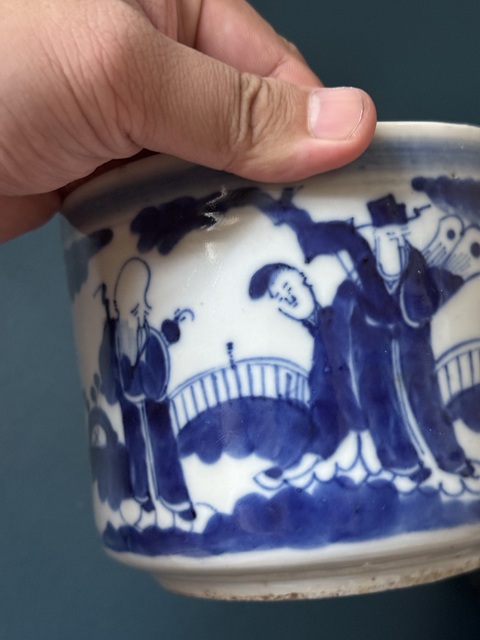 古玩陶瓷三星高照圖青花圈足筒式香爐真品鑒賞圖