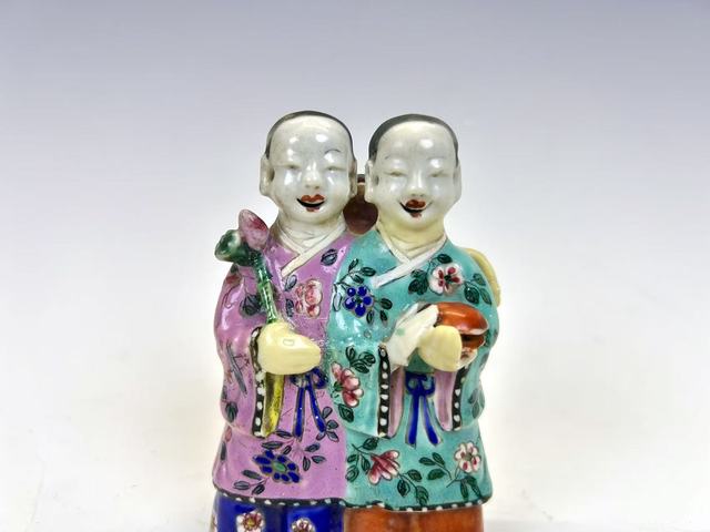 古玩陶瓷清雍正·粉彩和合二仙真品鑒賞圖