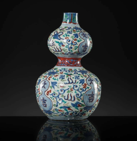 古玩陶瓷青花五彩葫蘆瓶真品鑒賞圖