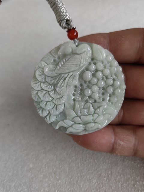 古玩玉器天然翡翠雕“花鳥牌”真品鑒賞圖