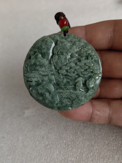 古玩玉器天然翡翠雕“山水牌”拍賣，當前價格298元