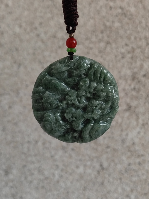 古玩玉器天然翡翠雕“山水牌”拍賣，當前價格298元