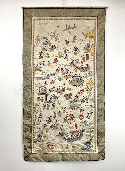 古玩雜項刺繡百子圖真品鑒賞圖