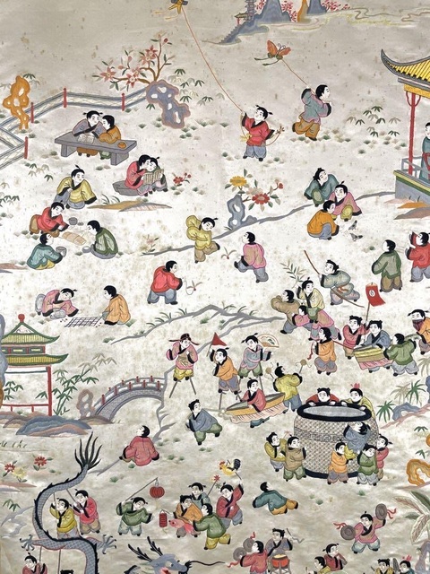古玩雜項刺繡百子圖真品鑒賞圖