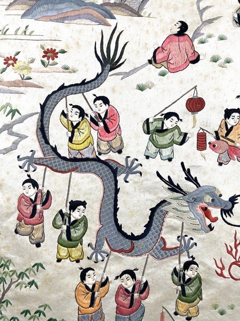 古玩雜項刺繡百子圖真品鑒賞圖