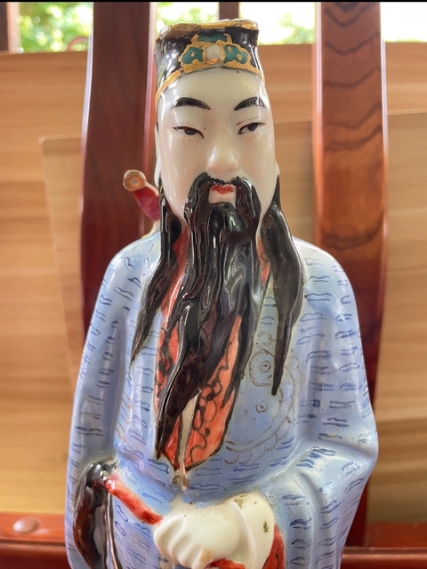 古玩陶瓷呂洞賓粉彩塑像真品鑒賞圖
