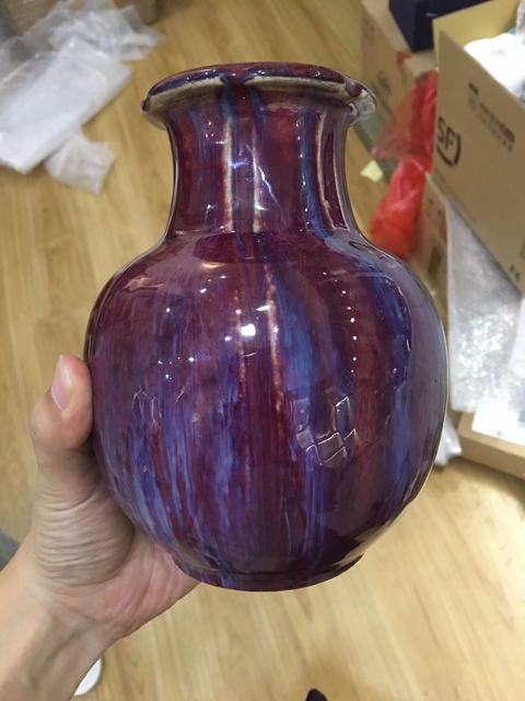 古玩陶瓷鈞紅窯變釉花口尊真品鑒賞圖