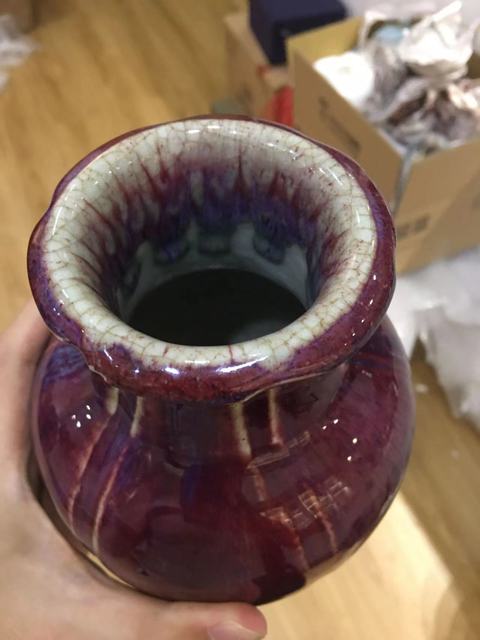 古玩陶瓷鈞紅窯變釉花口尊真品鑒賞圖