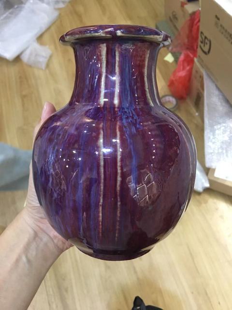 古玩陶瓷鈞紅窯變釉花口尊真品鑒賞圖