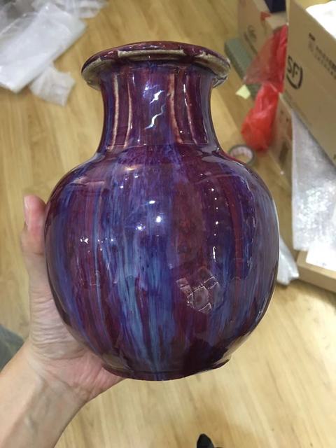 古玩陶瓷鈞紅窯變釉花口尊真品鑒賞圖