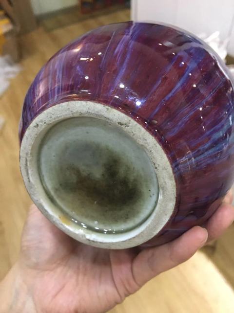 古玩陶瓷鈞紅窯變釉花口尊真品鑒賞圖