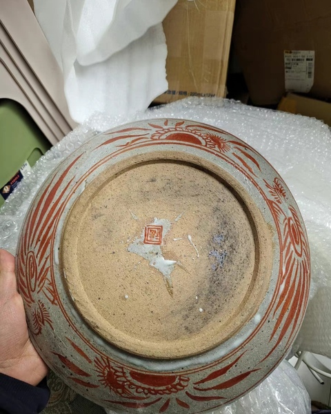古玩陶瓷日本明治紅綠彩雙蝦圖盤真品鑒賞圖
