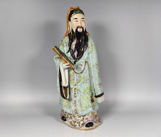 古玩陶瓷晚清民國文曲星粉彩雕塑真品鑒賞圖