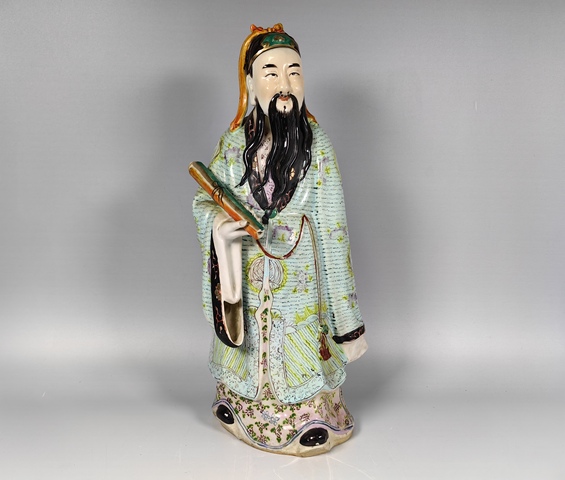 古玩陶瓷晚清民國文曲星粉彩雕塑真品鑒賞圖