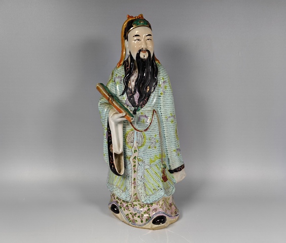 古玩陶瓷晚清民國文曲星粉彩雕塑真品鑒賞圖