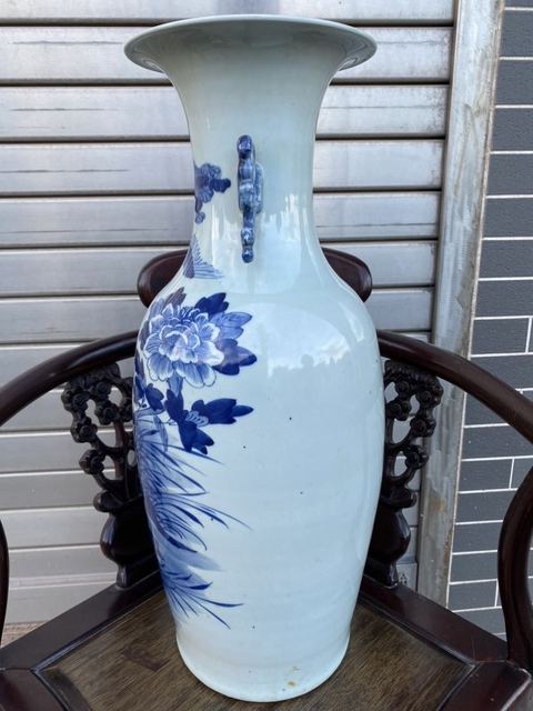 古玩陶瓷青花鶴鹿同春圖雙耳瓶真品鑒賞圖