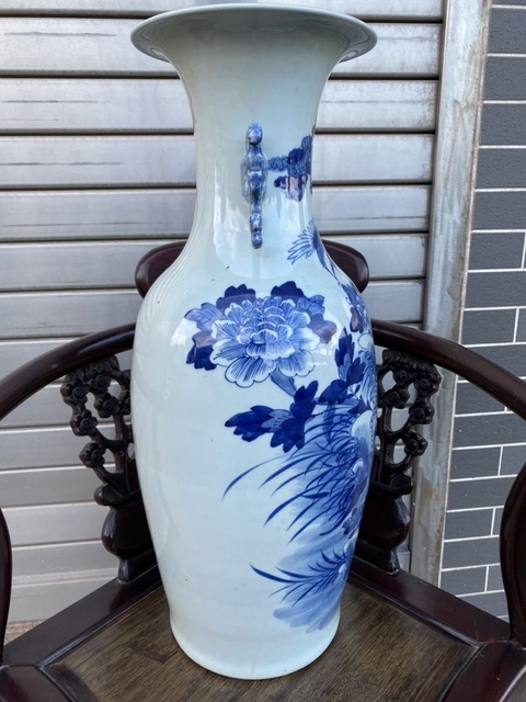 古玩陶瓷青花鶴鹿同春圖雙耳瓶真品鑒賞圖