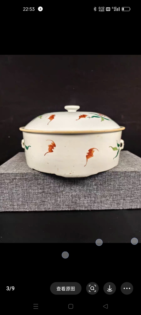 古玩陶瓷桃蝠紋粉彩四系一品鍋真品鑒賞圖