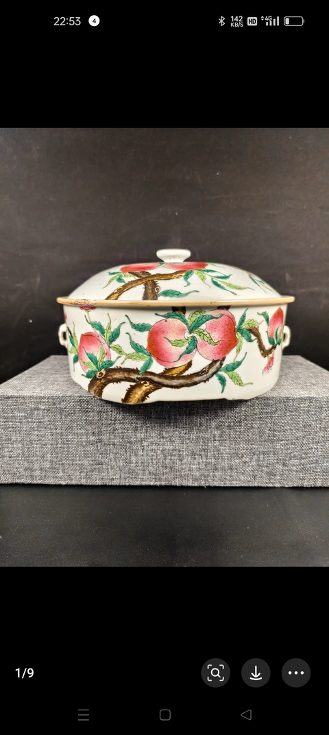 古玩陶瓷桃蝠紋粉彩四系一品鍋真品鑒賞圖