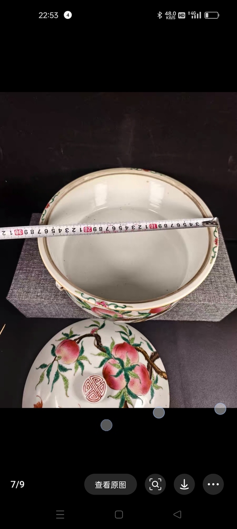 古玩陶瓷桃蝠紋粉彩四系一品鍋真品鑒賞圖