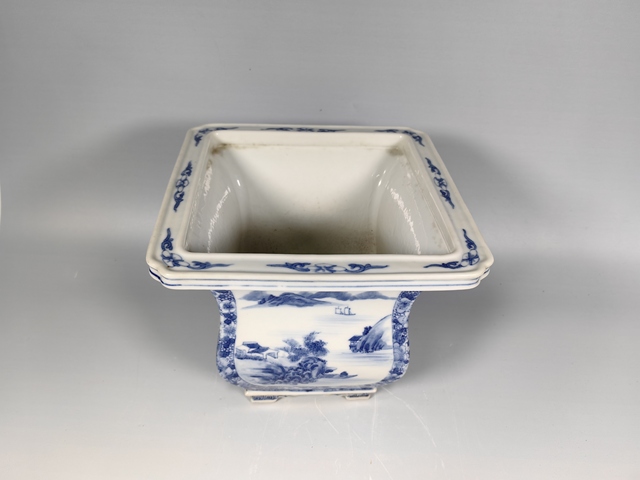 古玩陶瓷晚清民國風景山水花卉鳥四方倭角花盆真品鑒賞圖