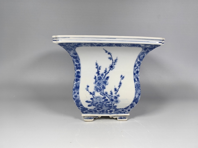 古玩陶瓷晚清民國風景山水花卉鳥四方倭角花盆真品鑒賞圖
