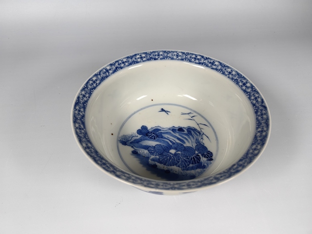 古玩陶瓷晚清青花留白牡丹花卉紋碗真品鑒賞圖