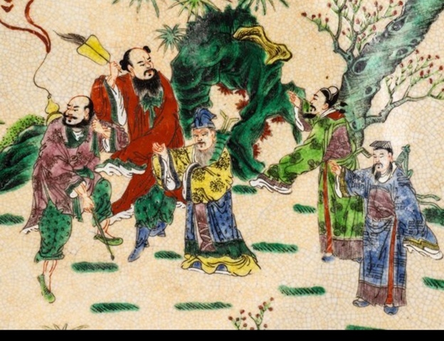 古玩陶瓷哥釉地鐵銹釉五彩八仙盤真品鑒賞圖