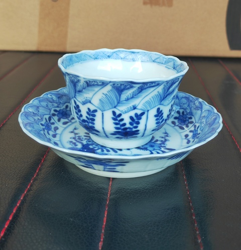 古玩陶瓷青花花卉紋杯碟，疑似復(fù)窯真品鑒賞圖