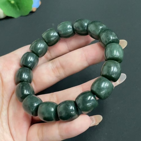 古玩玉器7天然和田玉青玉珠串 配證書拍賣,當前價格350元