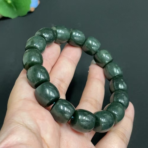 古玩玉器7天然和田玉青玉珠串 配證書拍賣,當前價格350元